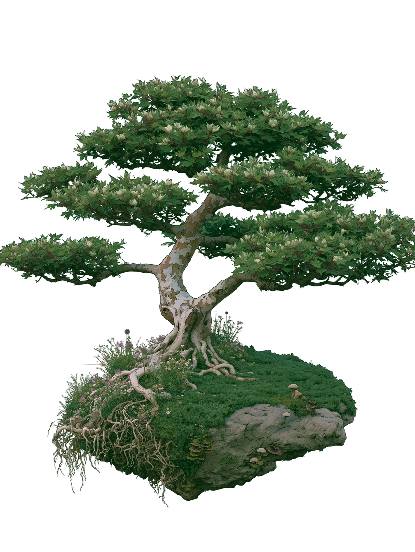 A bonsai on a small floating island
